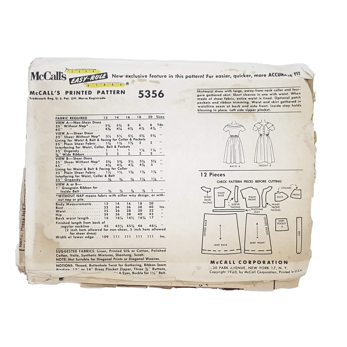 McCall's Printed Pattern 5356 - 1960