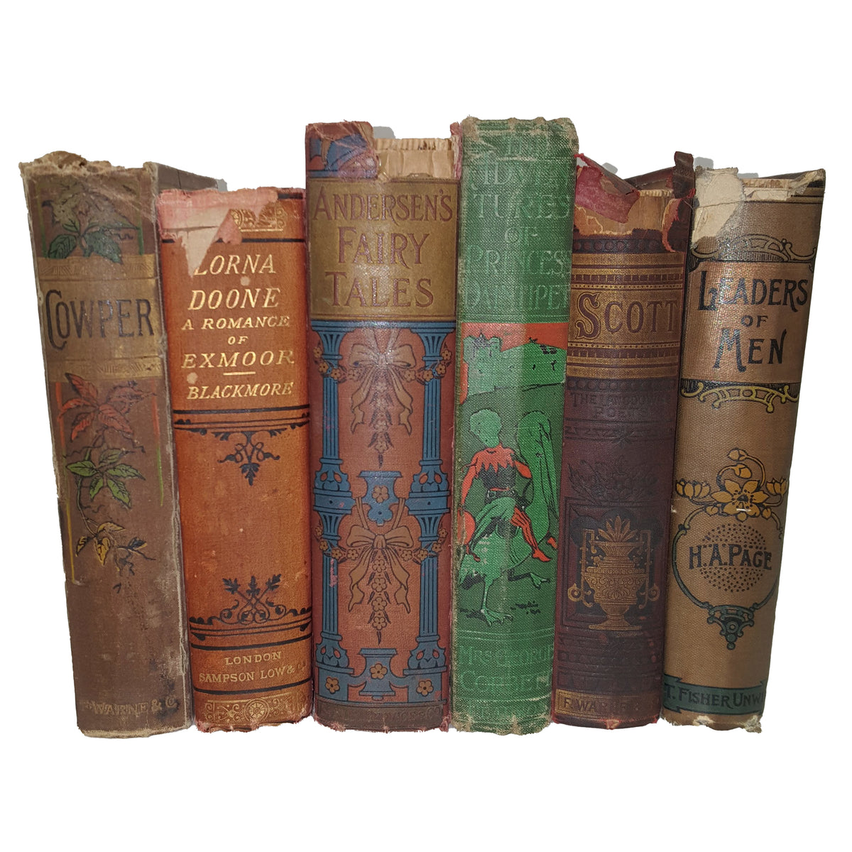 Well-Loved Books By The Foot: Vintage Highly Decorative Mixed Colour