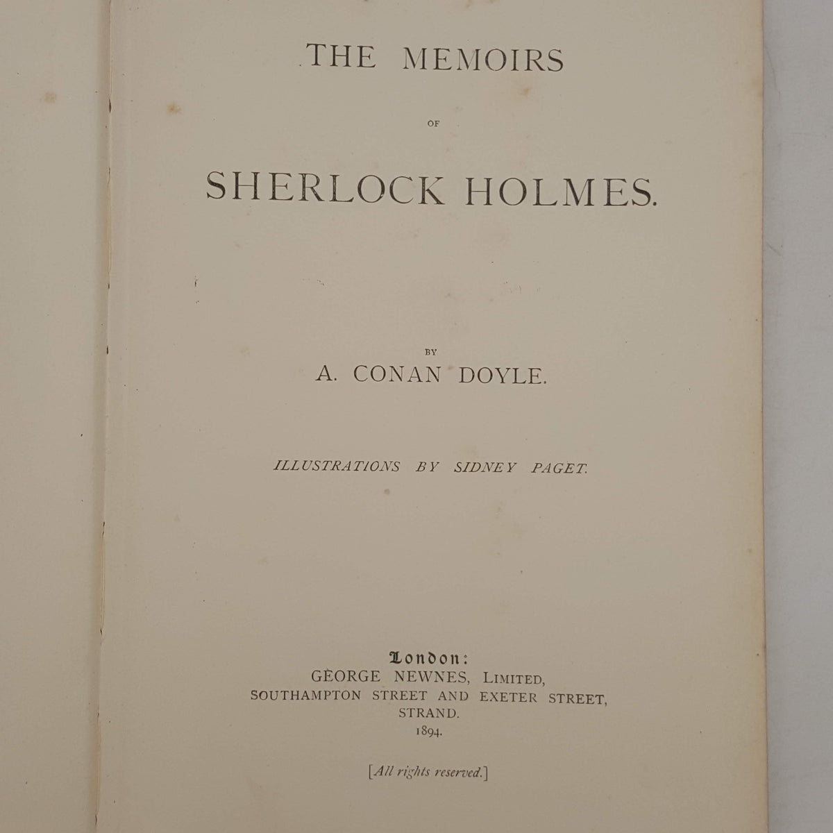 1st Edition - Memoirs of Sherlock Holmes by Sir Arthur Conan Doyle, 1894