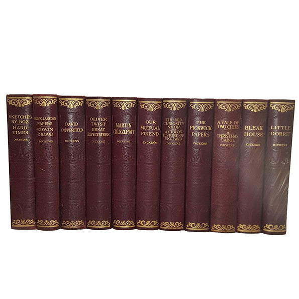 Charles Dickens 11 Burgundy Books - Hazell, Watson &amp; Viney (11 Books)