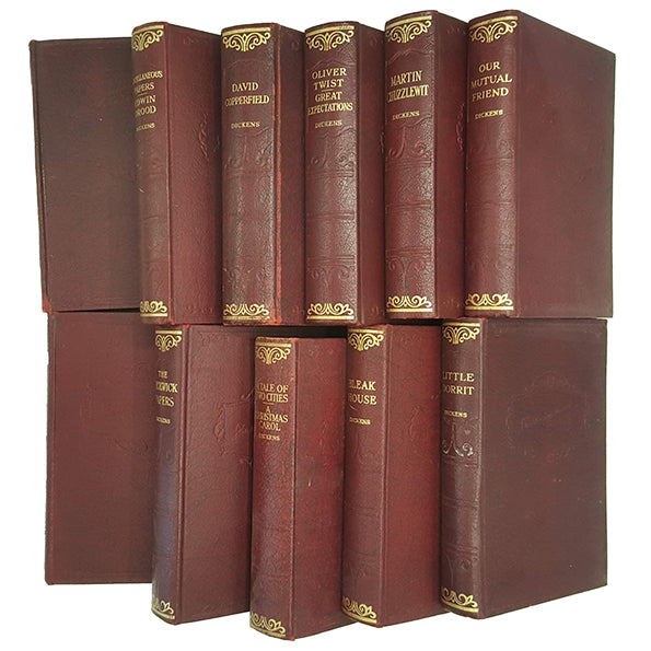 Charles Dickens 16 Burgundy Books - Hazell, Watson &amp; Viney (16 Books)