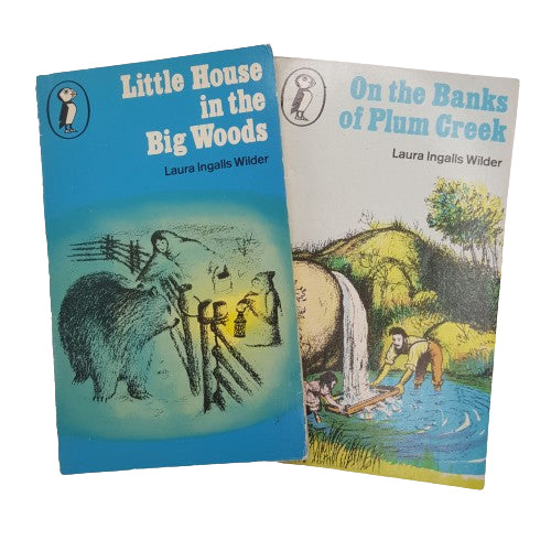 Little House in the Big Woods and On The Banks of Plum Creek by Laura Ingalls Wilder - Puffin, c1970 (2 Books)