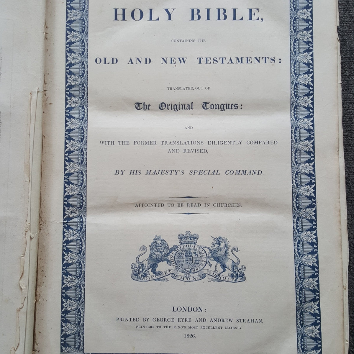 The Holy Bible Containing The Old and New Testaments - George Eyre and Andrew Straham, 1826