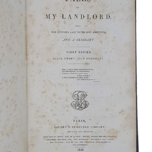 Black Dwarf &amp; Old Mortality by Jedediah Cleishbotham - Baudry's European Library 1838