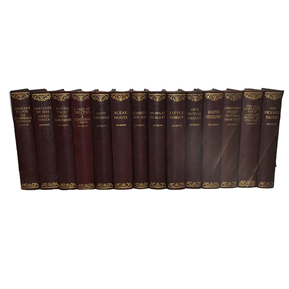 Charles Dickens 14 Burgundy Books - Hazell, Watson &amp; Viney (14 Books)