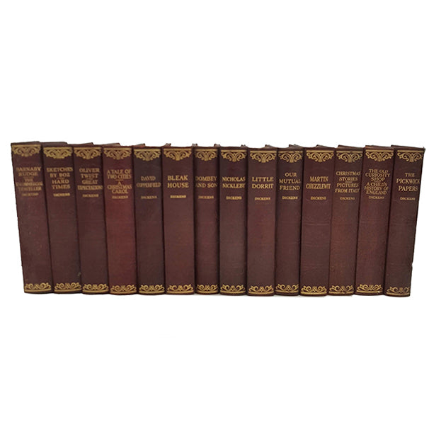 Charles Dickens 14 Burgundy Books - Hazell, Watson &amp; Viney (14 Books)