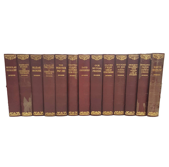 Charles Dickens 13 Burgundy Books - Hazell, Watson &amp; Viney (13 Books)
