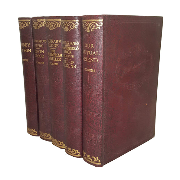 Charles Dickens 5 Burgundy Books - Hazell, Watson &amp; Viney