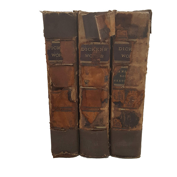 Charles Dickens 3 Illustrated Leather-bound Books - Chapman and Hall, 1868 (3 Books)