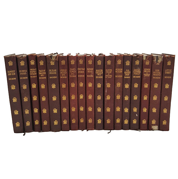 Charles Dickens 17 Vintage Leather Pocket Books - Thomas Nelson, (Red and Gold)