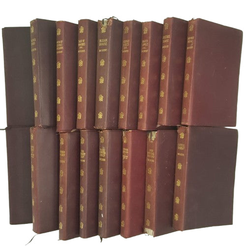 Charles Dickens 17 Vintage Leather Pocket Books - Thomas Nelson, (Red and Gold)