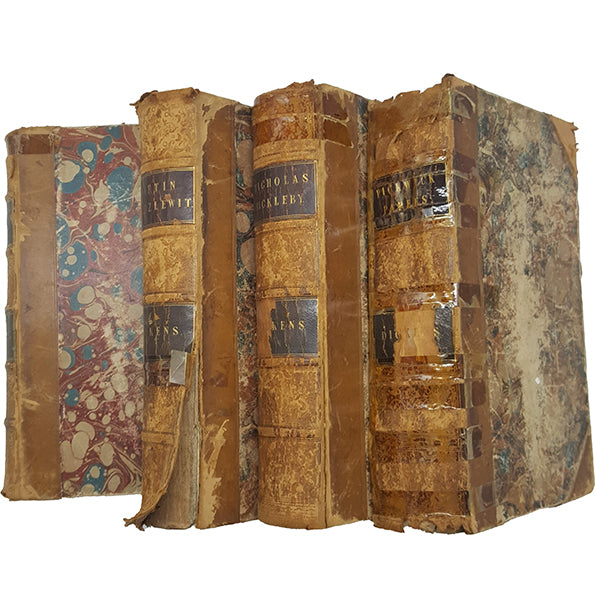 Charles Dickens 4 Illustrated Leather-bound Books - Chapman and Hall, 1845 (4 Books)