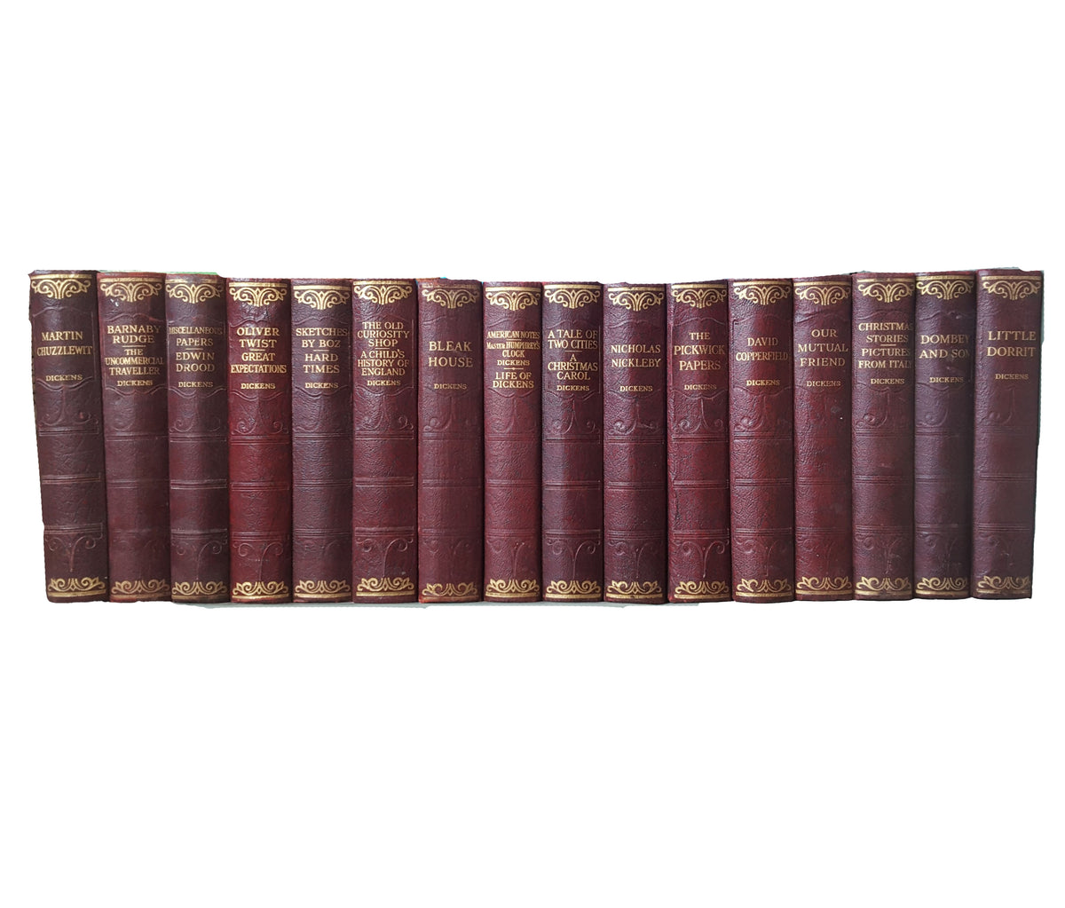 Charles Dickens 16 Burgundy Books - Hazell, Watson &amp; Viney (16 Books)