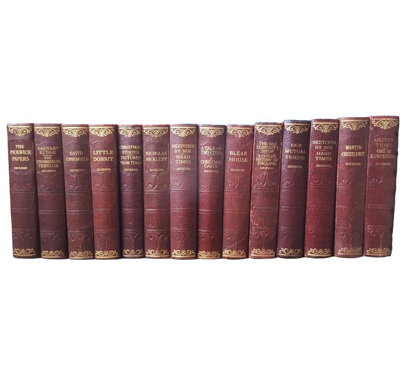 Charles Dickens 14 Burgundy Books - Hazell, Watson &amp; Viney (14 Books)