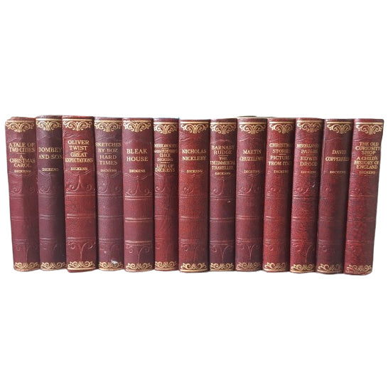 Charles Dickens 13 Burgundy Books - Hazell, Watson &amp; Viney (13 Books)