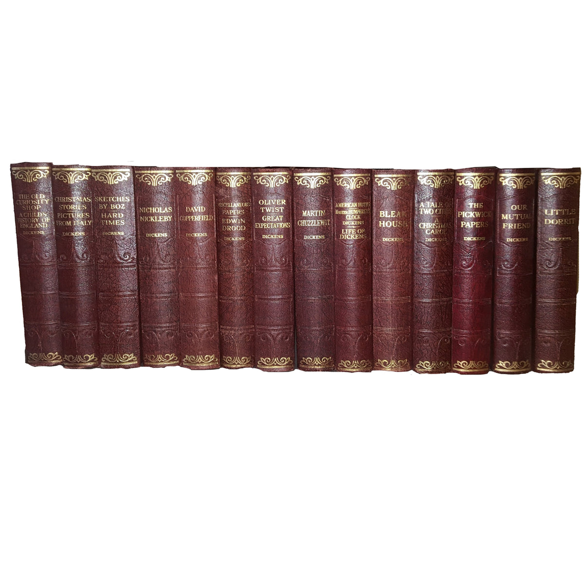 Charles Dickens 14 Burgundy Books - Hazell, Watson &amp; Viney (14 Books)