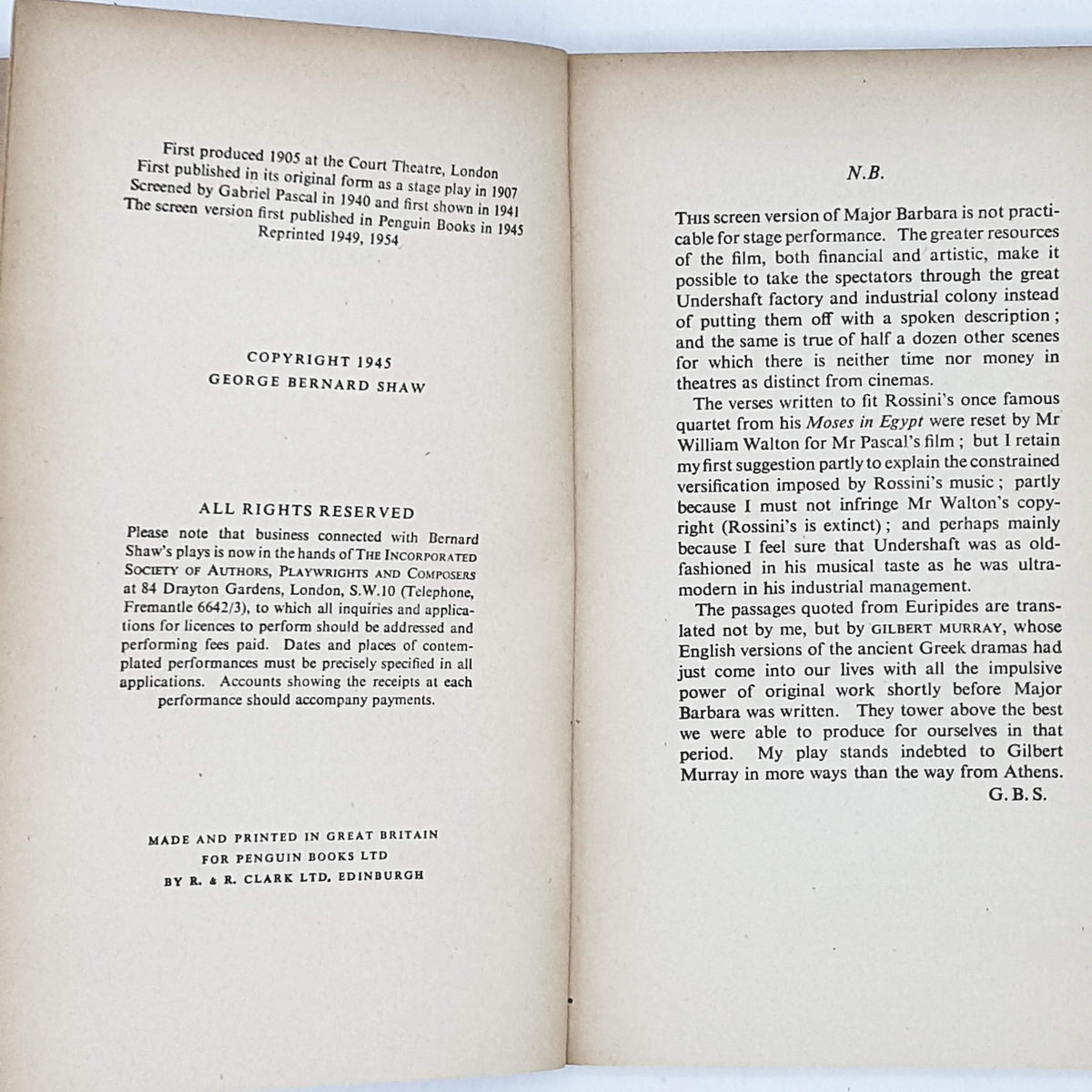 Major Barbara by Bernard Shaw 1945-1954