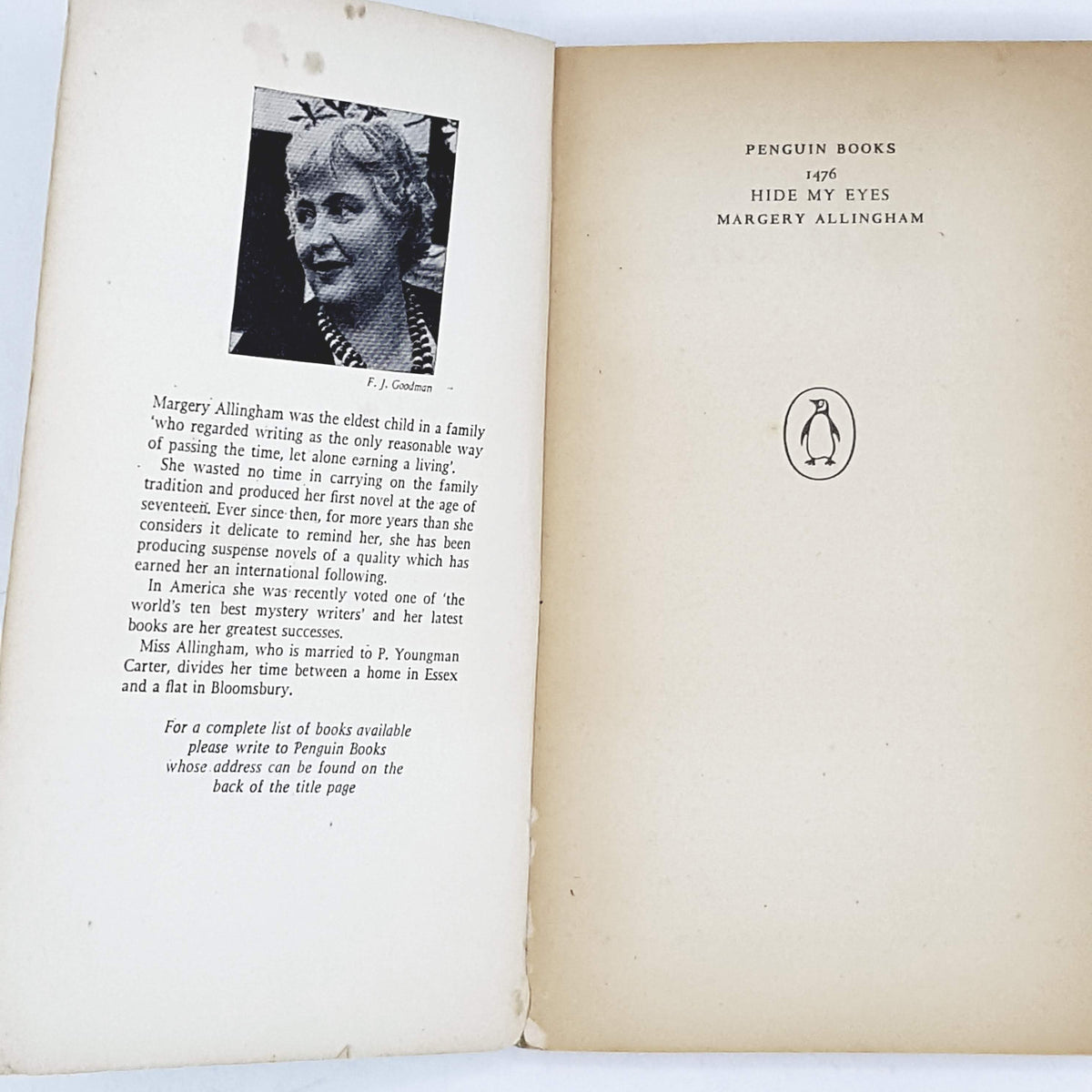 Hide My Eyes by Margery Allingham 1960s