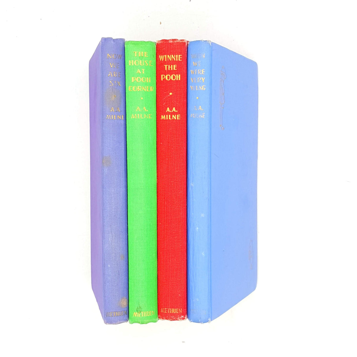 winnie-old-country-house-library-vintage-collection-blue-books-classics-rare-green-thrift-aamilne-purple-red-young-pooh-