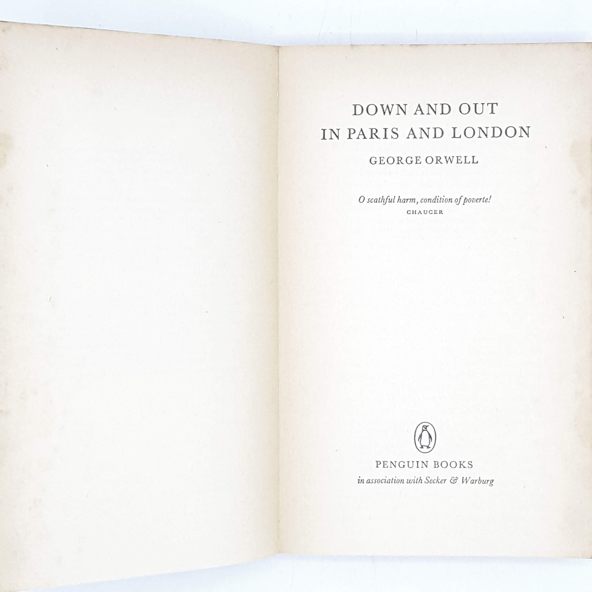 George Orwell's Down and Out in Paris and London 1968-72
