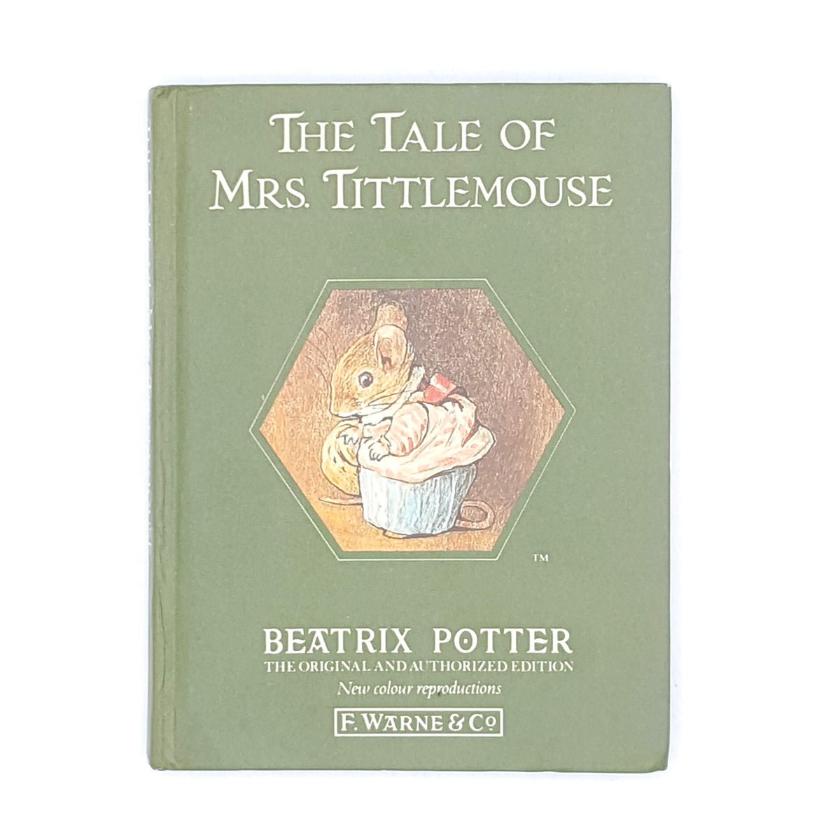 old-beatrix-potter-books-vintage-antique-green-thrift-mrs-tittlemouse-country-house-library-childrens-decorative-classic-patterned-
