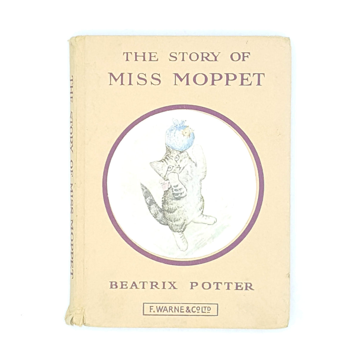 decorative-country-house-library-childrens-classic-beatrix-potter-thrift-antique-books-vintage-old-patterned-miss-moppet-beige-