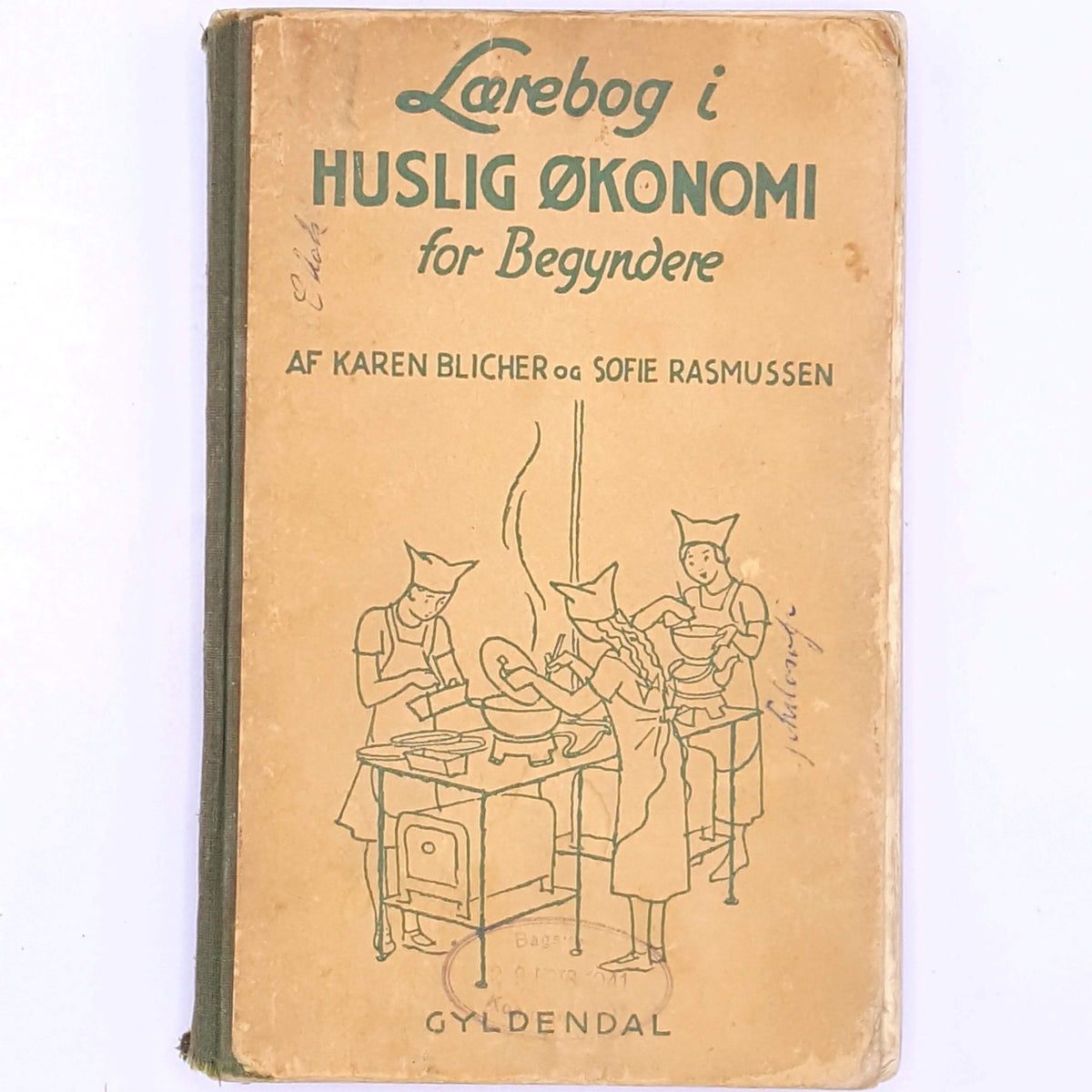 decorative-patterned-antique-books-vintage-thrift-country-house-library-old-classic-textbook-in-domestic-economy-for-beginners-lærebog-i-huslig-økonomi-for-begyndere- 