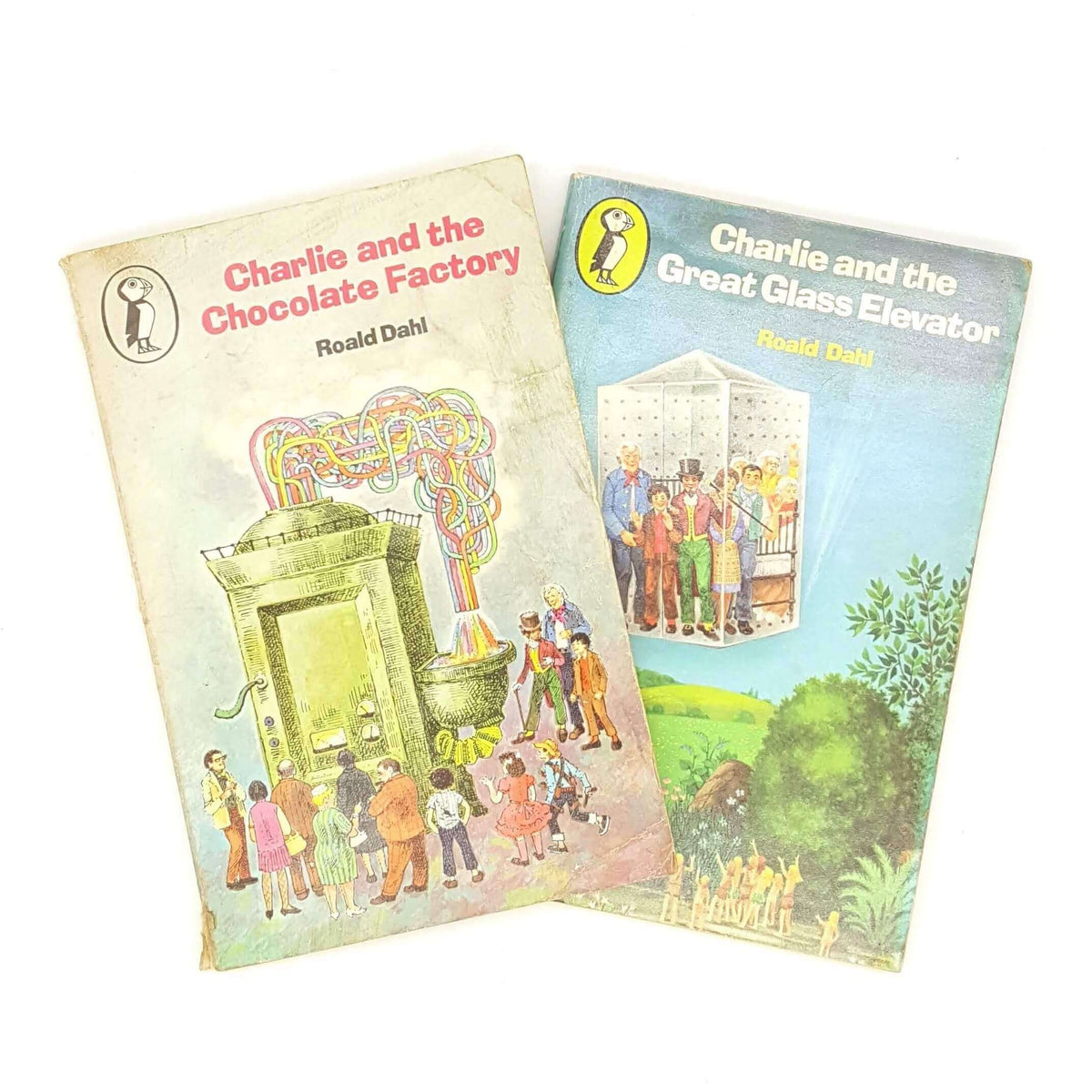 Roald Dahl's Charlie and the Chocolate Factory &amp; Glass Elevator - Vintage Puffin Paperbacks, c.1970
