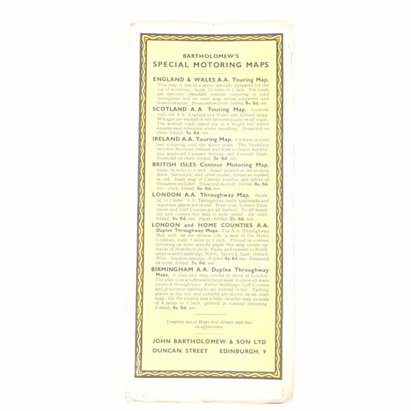 Bartholomew’s Quarter Inch Automobile Map of Great Britain c.1930