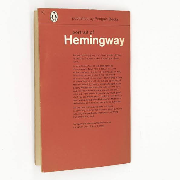 Portrait of Hemingway by Lillian Ross, penguin,1962