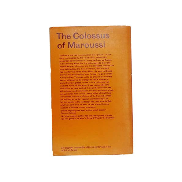 The Colossus of Maroussi by Henry Miller 1963