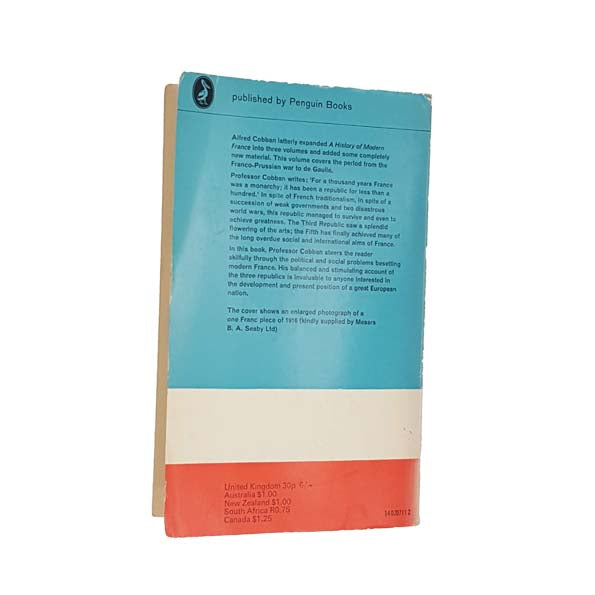 A History of Modern France Volume 3: 1871-1962 by Alfred Cobban 1970