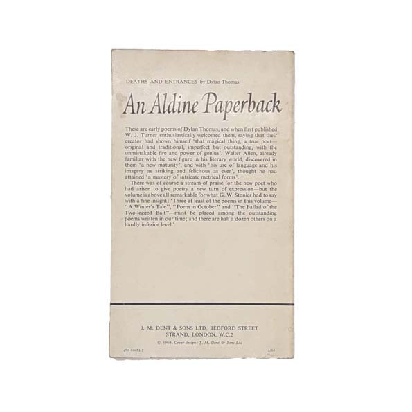 Deaths and Entrances by Dylan Thomas 1968 | Country House Library ...