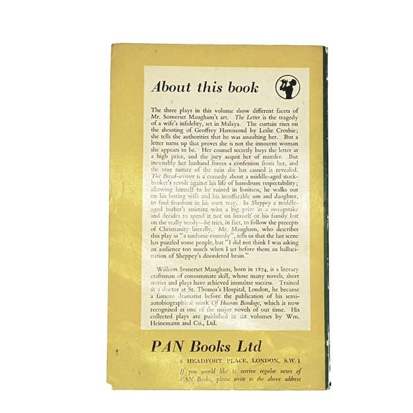 The Letter and Two Other Plays by W.Somerset Maugham, pan books,1952
