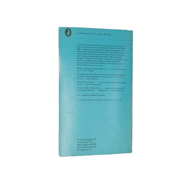 Culture and Society 1780-1950 by Raymond Williams - Pelican, 1968