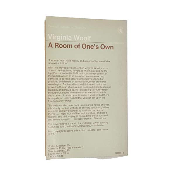 Virginia Woolf's A Room of One's Own - Penguin, 1974
