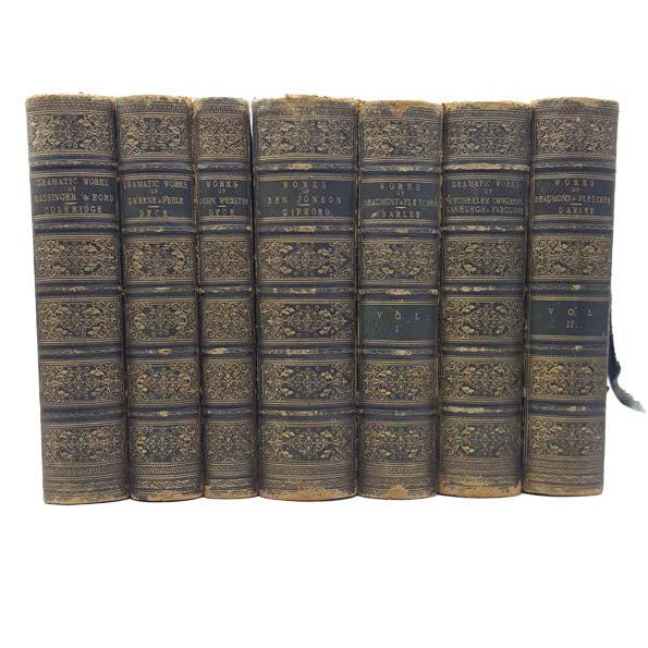 7 Volume Victorian Literary Collection - Blue/Gold Leather - 1860s