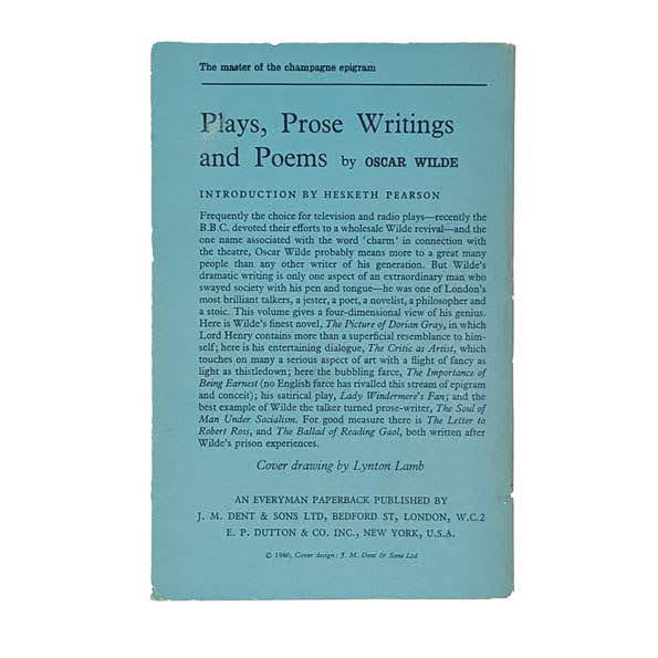 Plays, Prose Writings and Poems of Oscar Wilde - Everyman, 1961