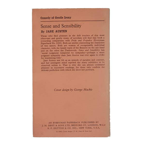 Sense and Sensibility by Jane Austen - Everyman, 1963