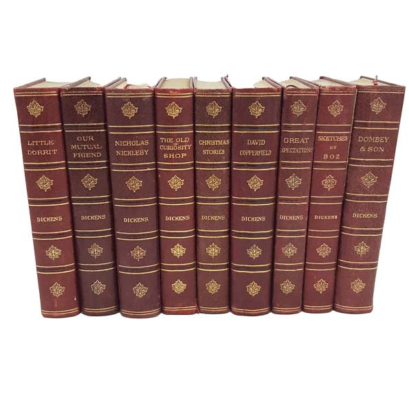 Charles Dickens Illustrated Novels - 9 Leather Books, c.1922