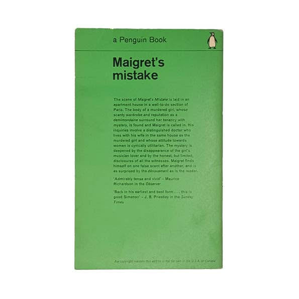 Maigret’s Mistake by Simenon - Penguin, 1963