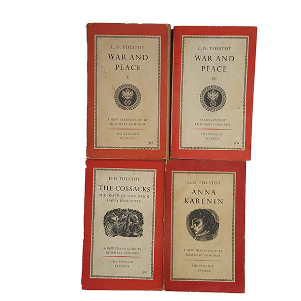 Leo Tolstoy's War and Peace, Anna Karenin, The Cossacks - Penguin Collection, 1960s (4 Books)