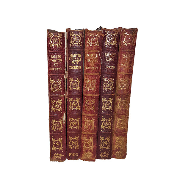 Charles Dickens 5 Vintage Leather Pocket Books - Thomas Nelson, 1901