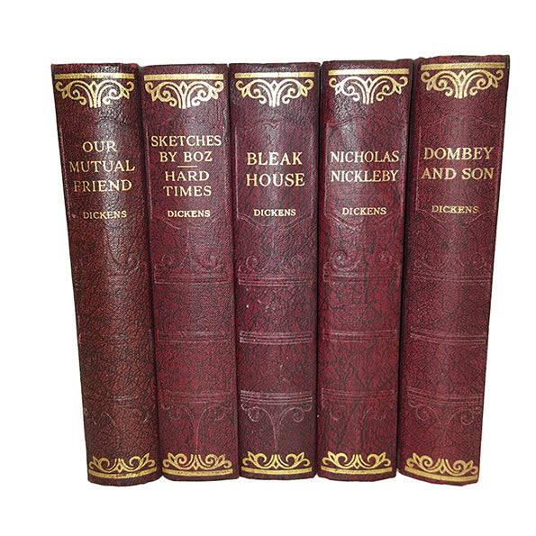 Charles Dickens 5 Burgundy Books - Hazell, Watson &amp; Viney
