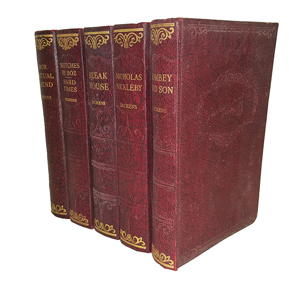 Charles Dickens 5 Burgundy Books - Hazell, Watson &amp; Viney