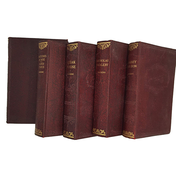Charles Dickens 5 Burgundy Books - Hazell, Watson &amp; Viney