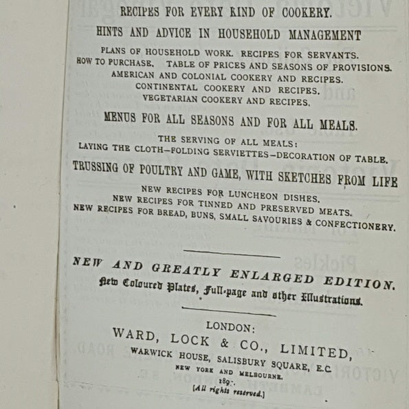 Mrs Beeton's Cookery Book - Ward Lock &amp; Co. 1894