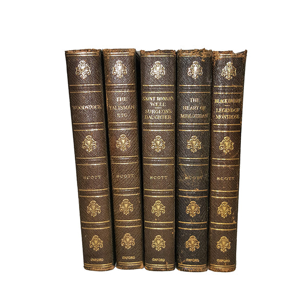 Sir Walter Scott Leather Books - Oxford, 1912 (5 Books)
