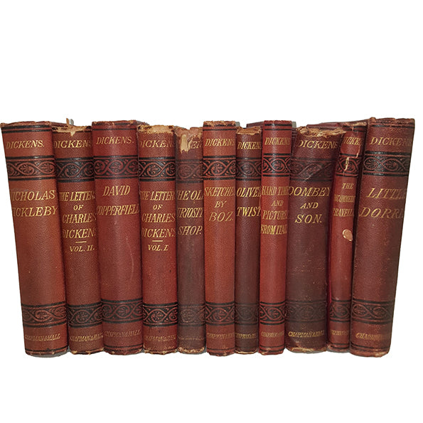 Dickens' Charles チャップマンアンドホール1880年出版 全１５冊セッ革装丁 DICKENS' Collected (13 c.1880 Hall, and Chapman - Works 洋書