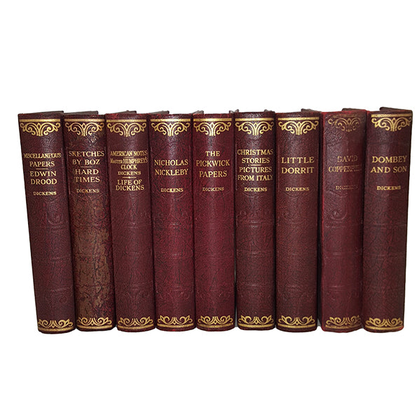 Charles Dickens 9 Burgundy Books - Hazell, Watson &amp; Viney (9 Books)